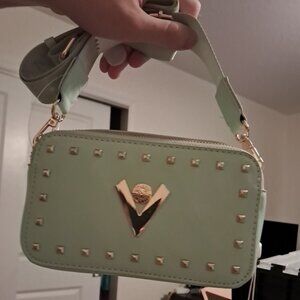 Valentino Orlandi Logo Double Zip Camera Bag w/Adjustable Strap Mint Green